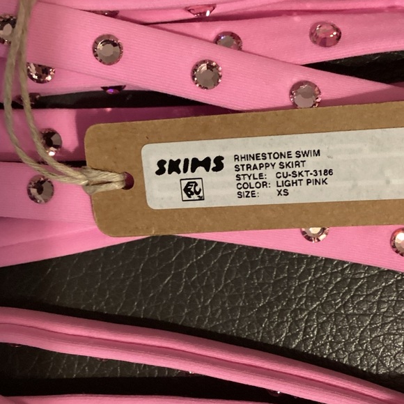 NWT SKIMS Size XS Pink Rhinestone Swim Strappy Skirt - Picture 4 of 9